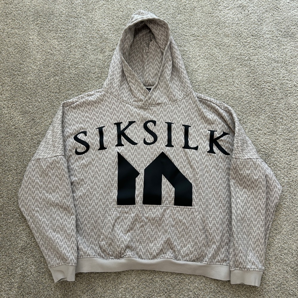SikSilk Messi Hoodie XL Grey Monogram Print Oversized Sweatshirt SS-21001